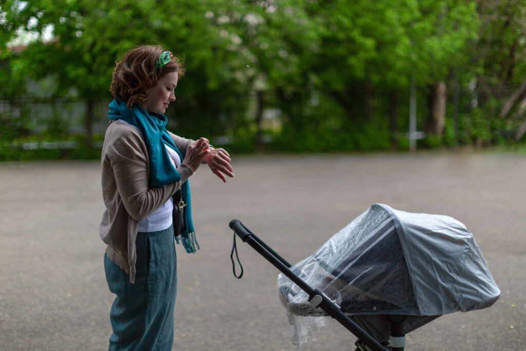 
Barnevogn med regntrekk